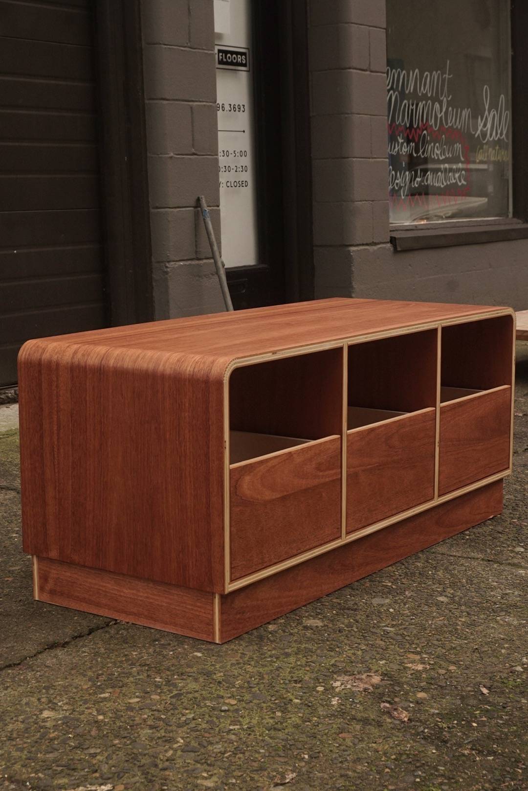 Custom Mahogany Kerf Bent Burnside with Vinyl Record Storage drawers