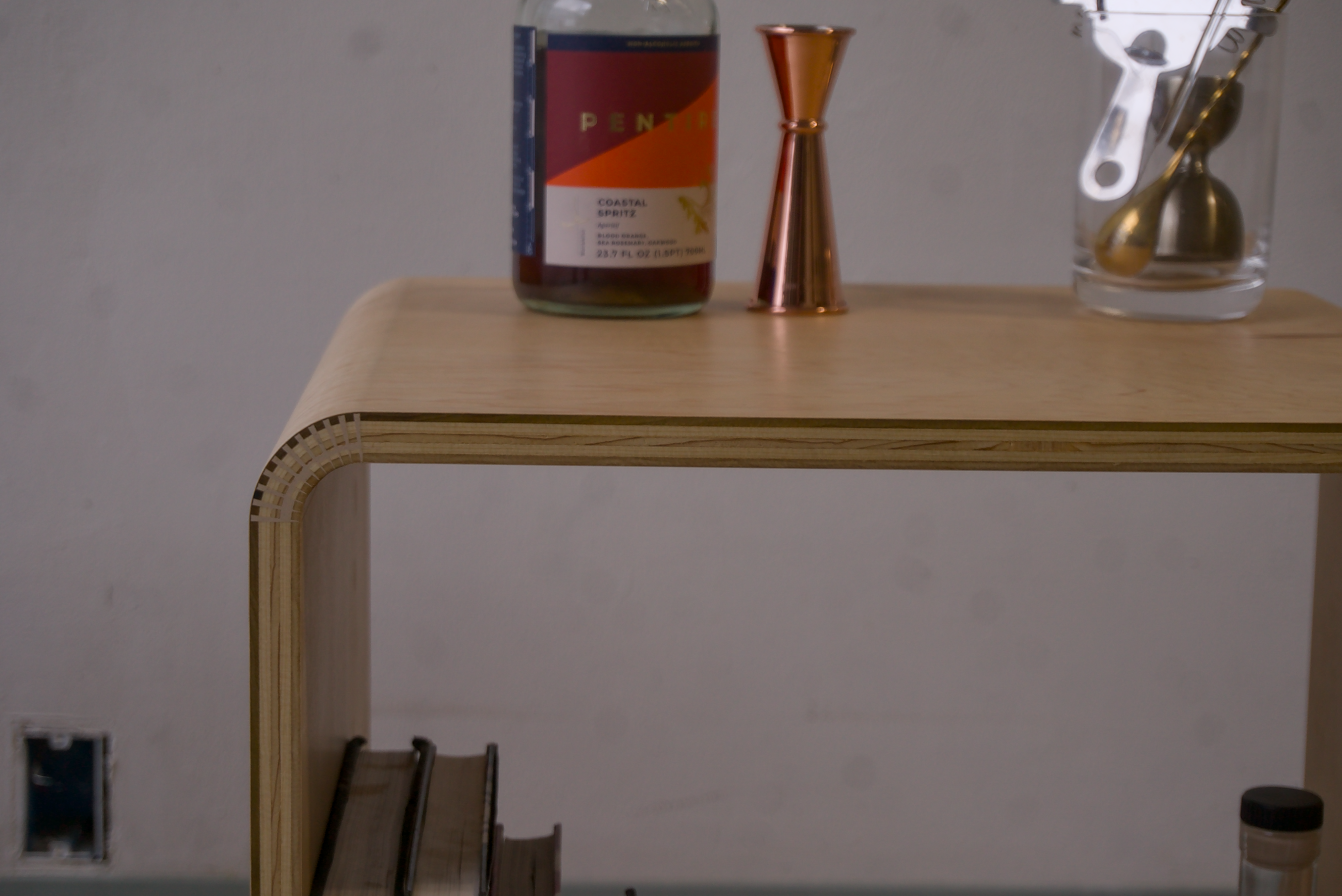 Maple Kerf Bent Morrison Side table Made out of plywood and finished with Rubio Monocoat