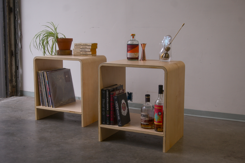 Maple Kerf Bent Morrison Side table made out of plywood and finished with rubio monocoat